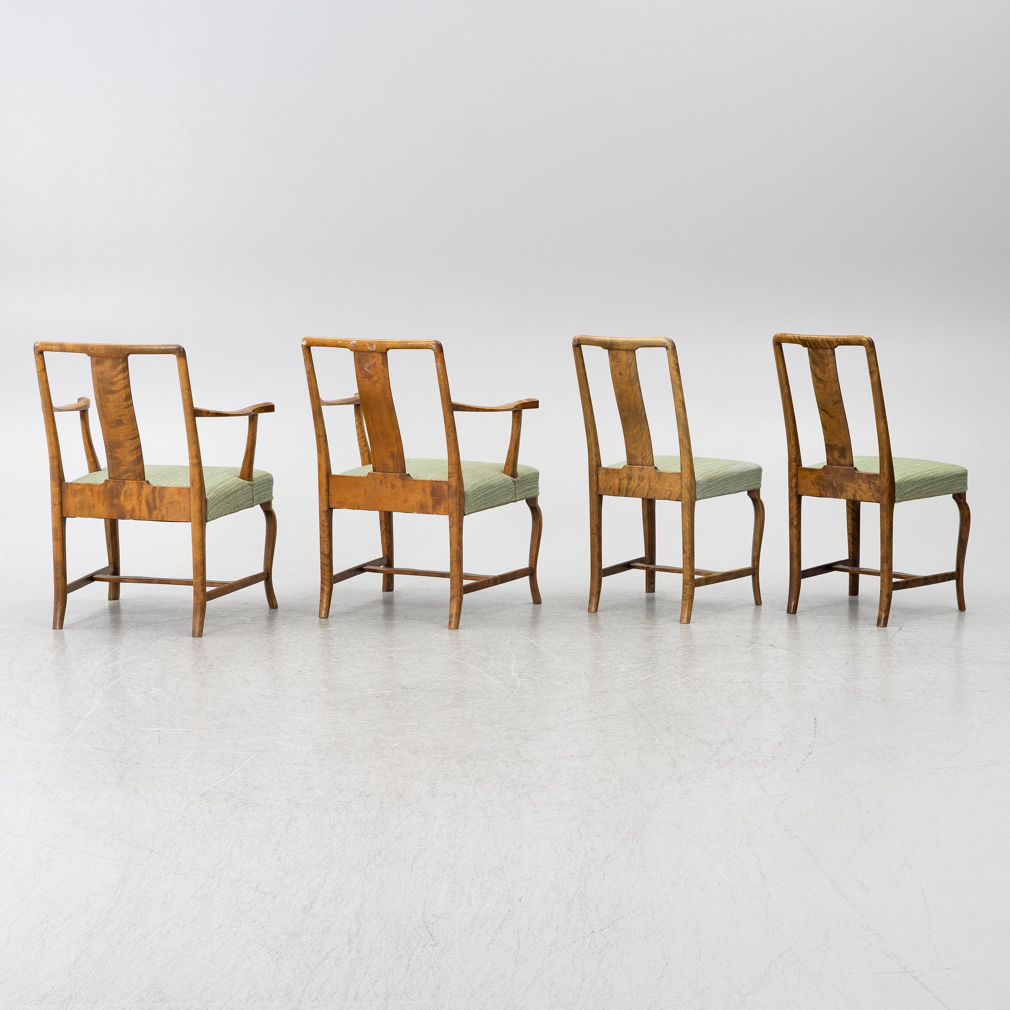 Carl Malmsten, Armchairs a pair, chairs a pair, "Haga", Nordiska Kompaniet, 1920s.