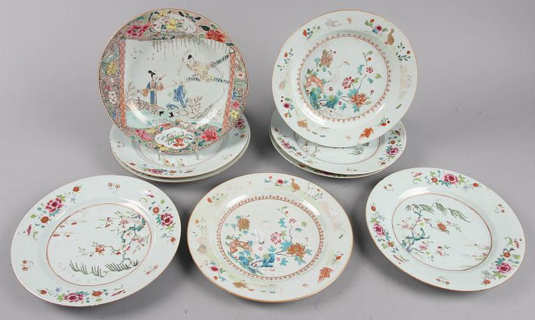 TALLRIKAR, 6+2+1 st, porslin, Kina, Qianlong, 1700-tal.