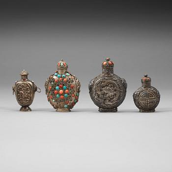 A group of four snuff bottles, Tibet, 19th Century.