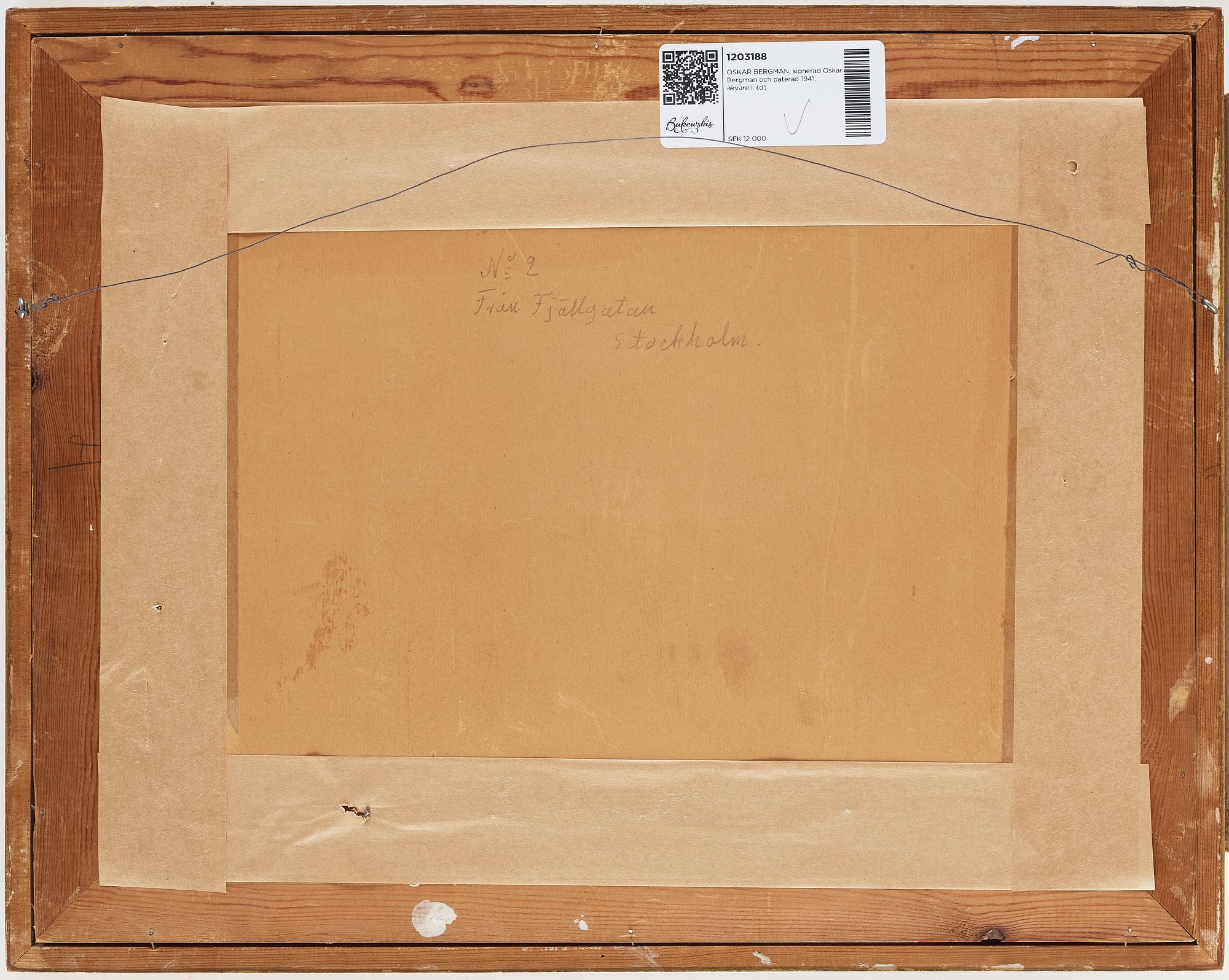 OSKAR BERGMAN, signed Oskar Bergman and dated 1941, water colour.