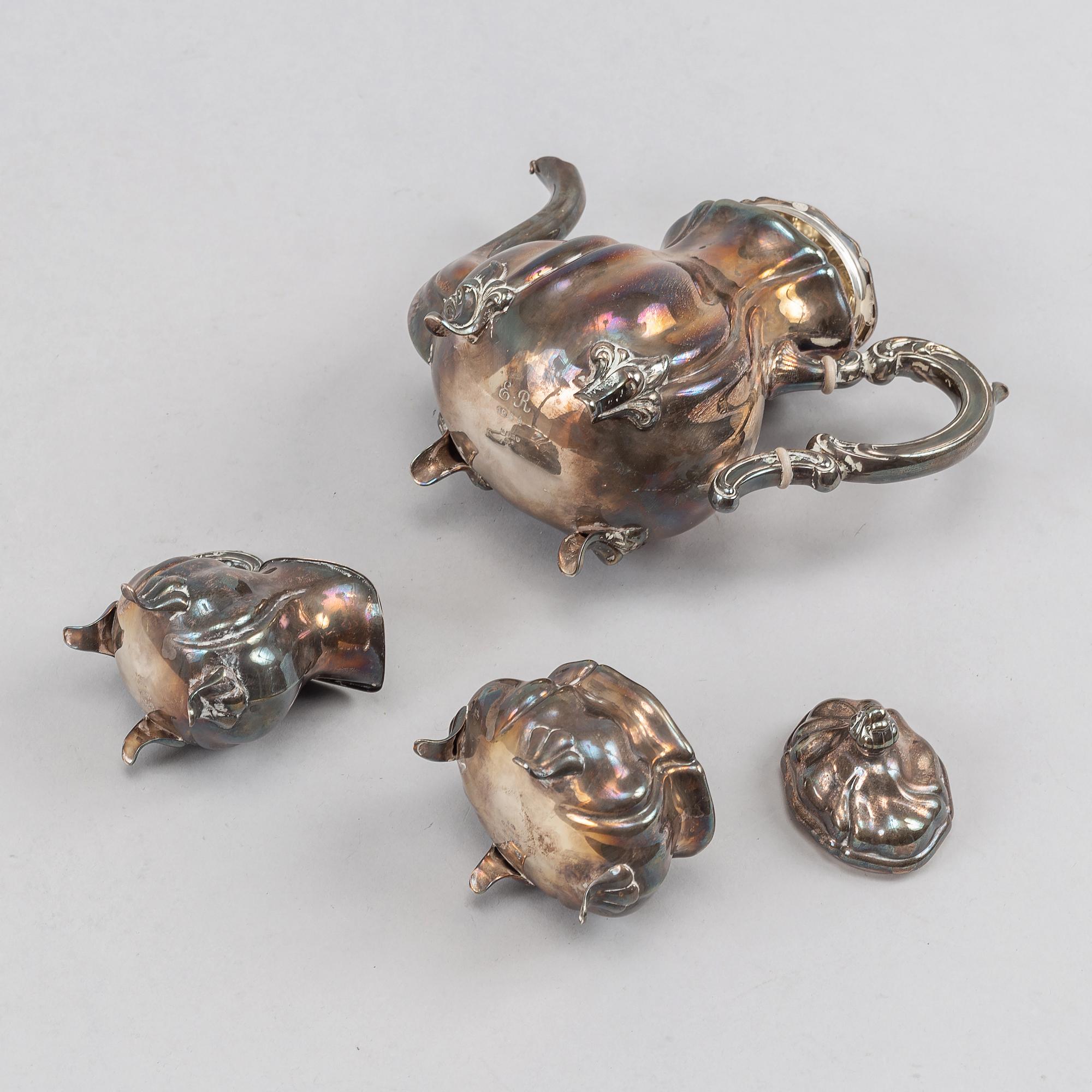 Kaffeservis, 3 delar, silver, rokokostil, Tyskland, 1900-tal.