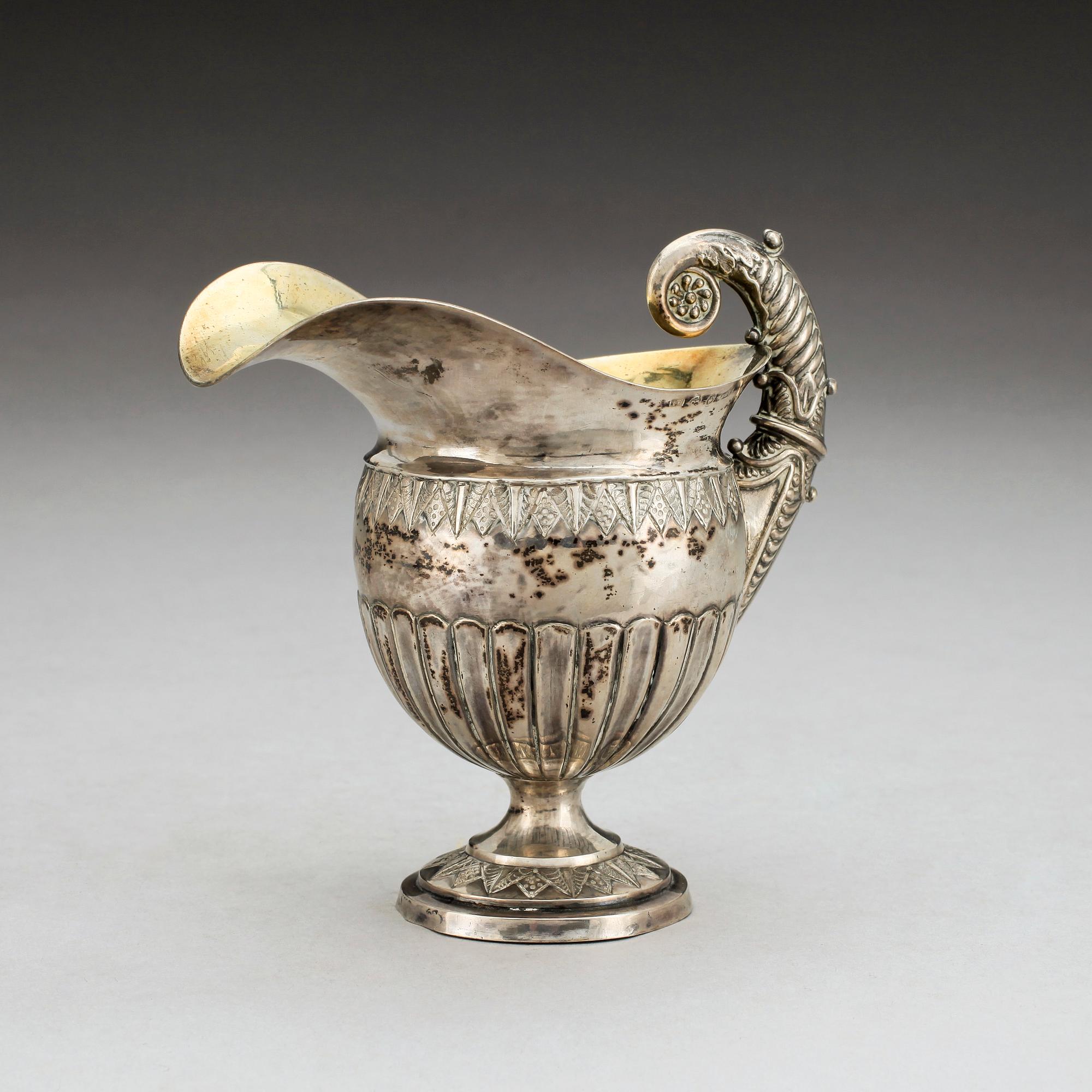 GRÄDDKANNA, silver, senempire, Anders Gottlieb Herkepeus, Norrtälje 1846. Vikt ca 110 gram.