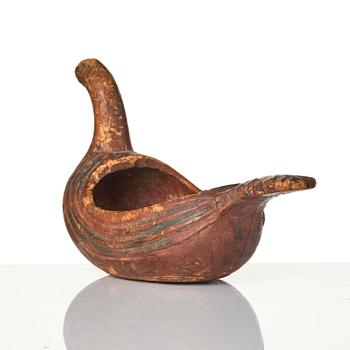 A Swedish carved and painted figural drinking vessel from Jämtland or Härjedalen, late 18th / early 19th century.