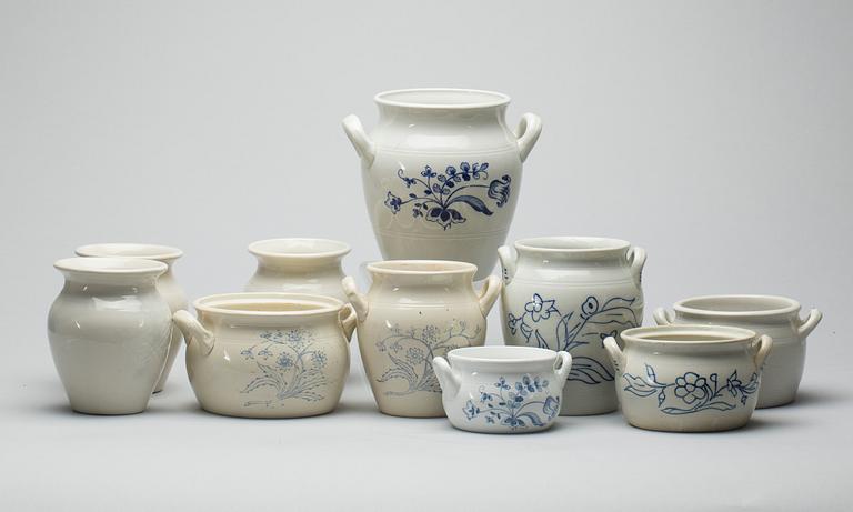 SYLTKRUS, 10 st olika, stengods, Rörstrand, Gustavsberg och Göteborg 1900-tal.