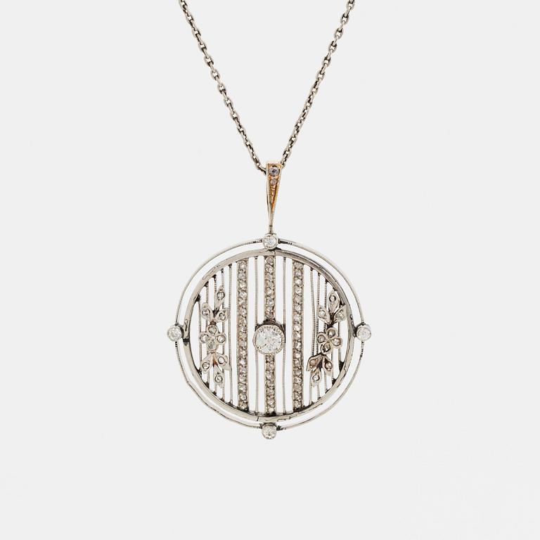 Hänge platina och 14K guld med gammal- och rosenslipade diamanter.