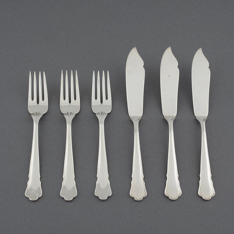 A set of 24 pcs of fish cutlery, "Chippendale" by G.A.B, Stockholm, mainly the third quarter of the 20th century.