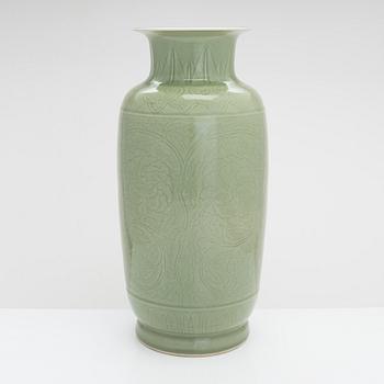 A large Chinese celadon glazed vase, 20th century.