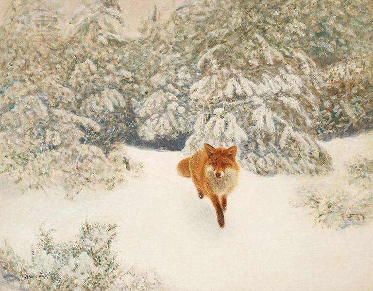 Bruno Liljefors, Winter landscape with fox.