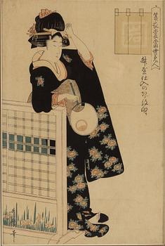 Utamaro Kitagawa (c.1753-1806), efter, färgträsnitt, Japan, sent 1800/tidigt 1900-tal.