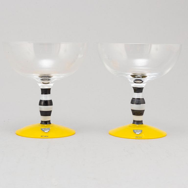 ANNE NILSSON, champagnekupor, 6 st, glas, "Polka", Orrefors, 1900-talets andra hälft.