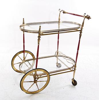 SERVERINGSVAGN, mässing, glas, 1900-tal.