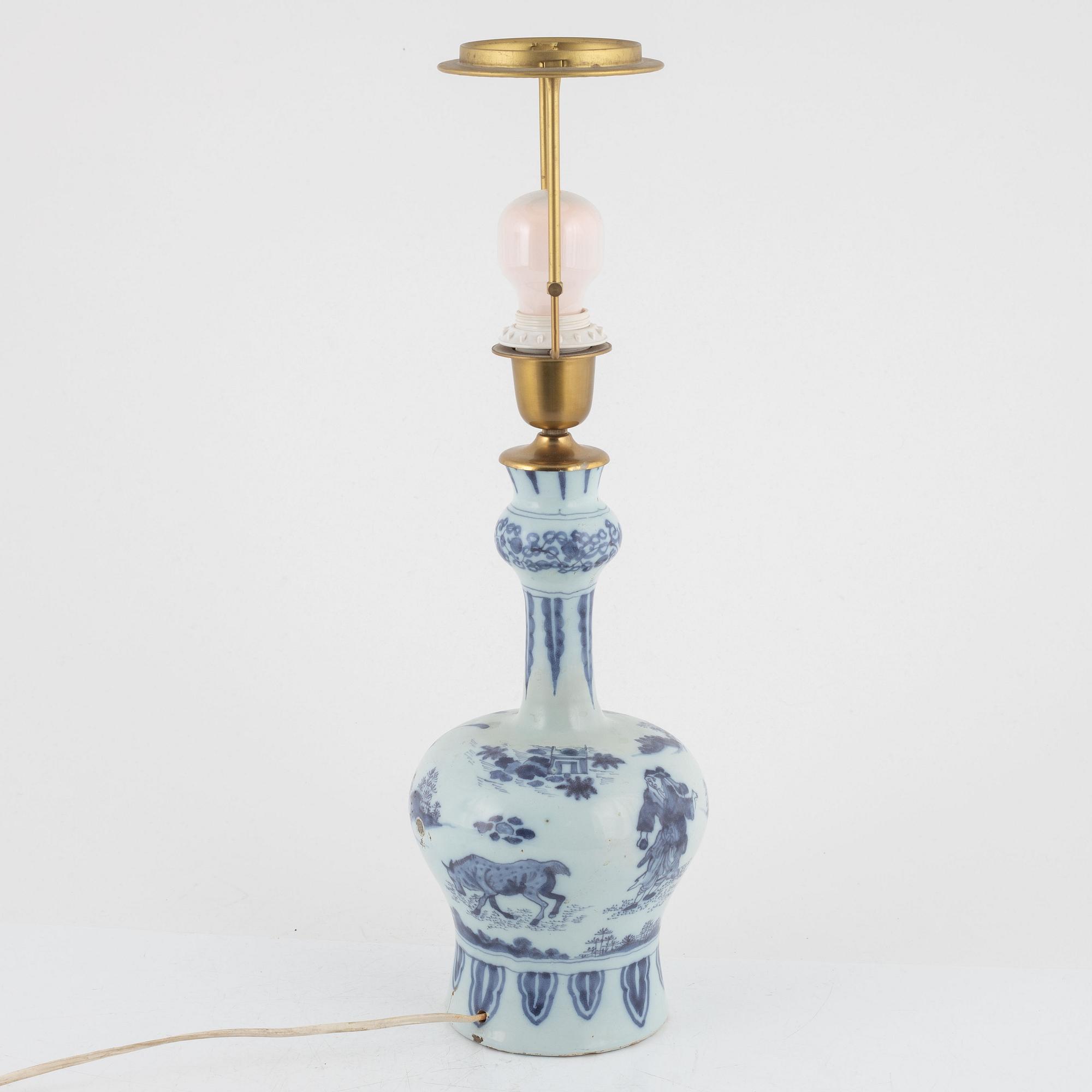 A faience table light/vase, Delft, Holland, 18th Century.