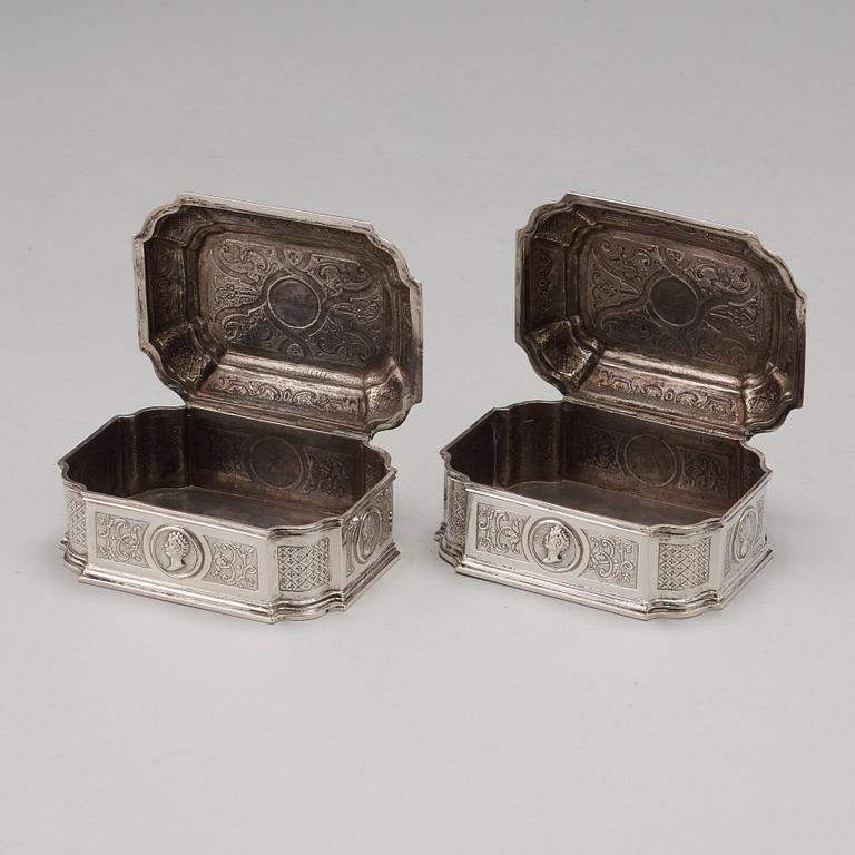 A Swedish 18th century 7 piece silver toilet service, mark of Johan Lorenz Starin, Stockholm 1736.