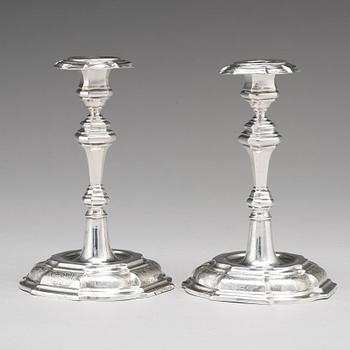 A pair of Swedish 18th century silver candlesticks, mark of Lucas von der Hagen, Stockholm 1728.