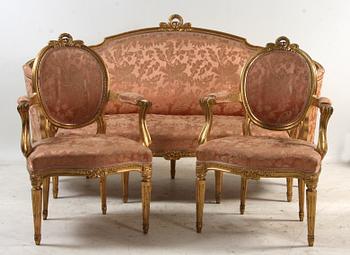 SALONGSGRUPP, 7 delar, gustaviansk stil, 1900-talets början.