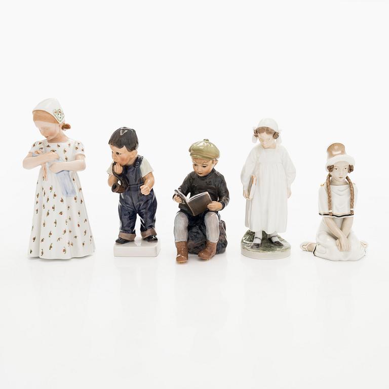 Figuriineja, Bing & Grøndahl, Dahl Jensen ja Royal Copenhagen, 5 kpl, posliinia.