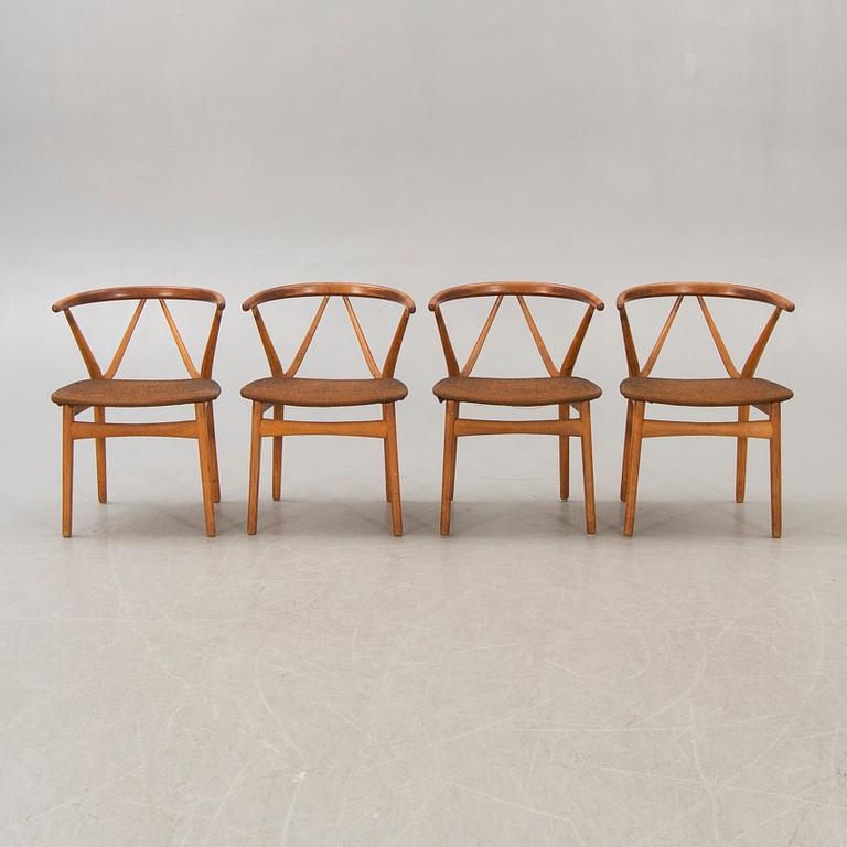 Henning Kjaernulf, chairs, 4 pcs, "model 225", for Bruno Hansen Denmark, 1960s.