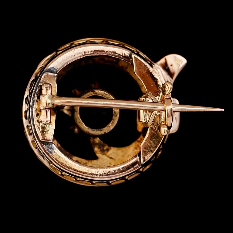 BROSCH, 14 k guld, rubin, smaragd och rosenslipade diamanter. Vikt ca 6,6 g.