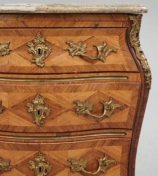 A rococo parquetry and gilt-brass mounted commode by C. Linning (master 1744-1779).