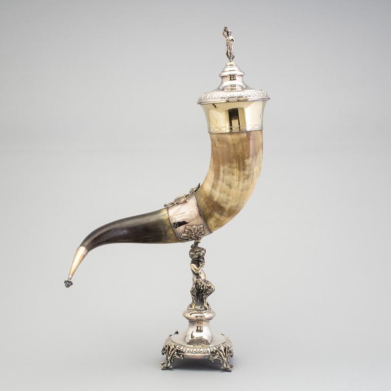 Cornucopia, horn and nickel silver, early 1900s.