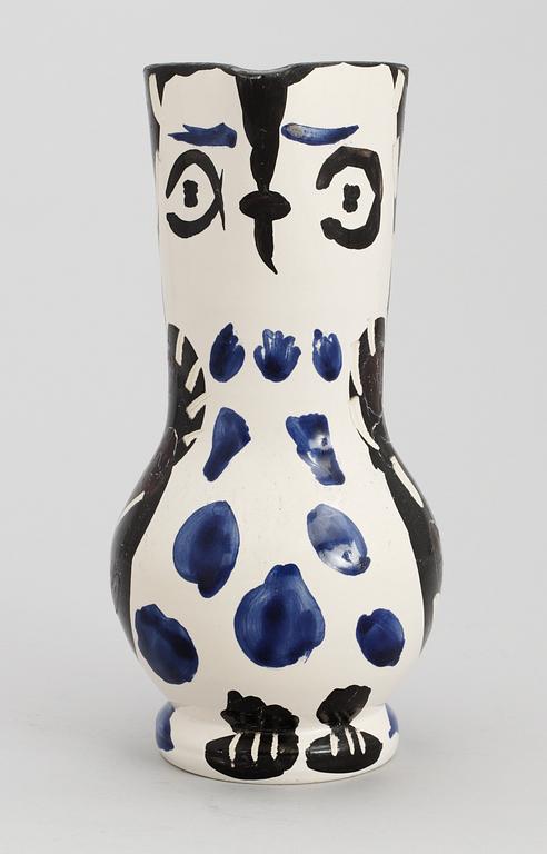 A Pablo Picasso 'Cruchon hibou' faience pitcher, Madoura, Vallauris, France 1955.