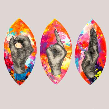 Carolina "Blue" Falkholt, triptych, mixed media on panel / board, signed on verso.