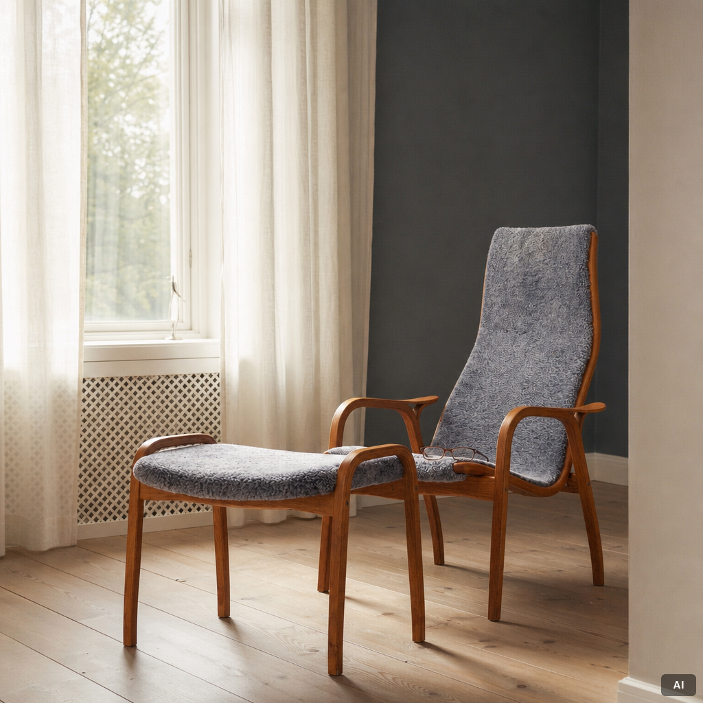 Yngve Ekström, a 'Lamino' armchair with footstool, Swedese, 2004.