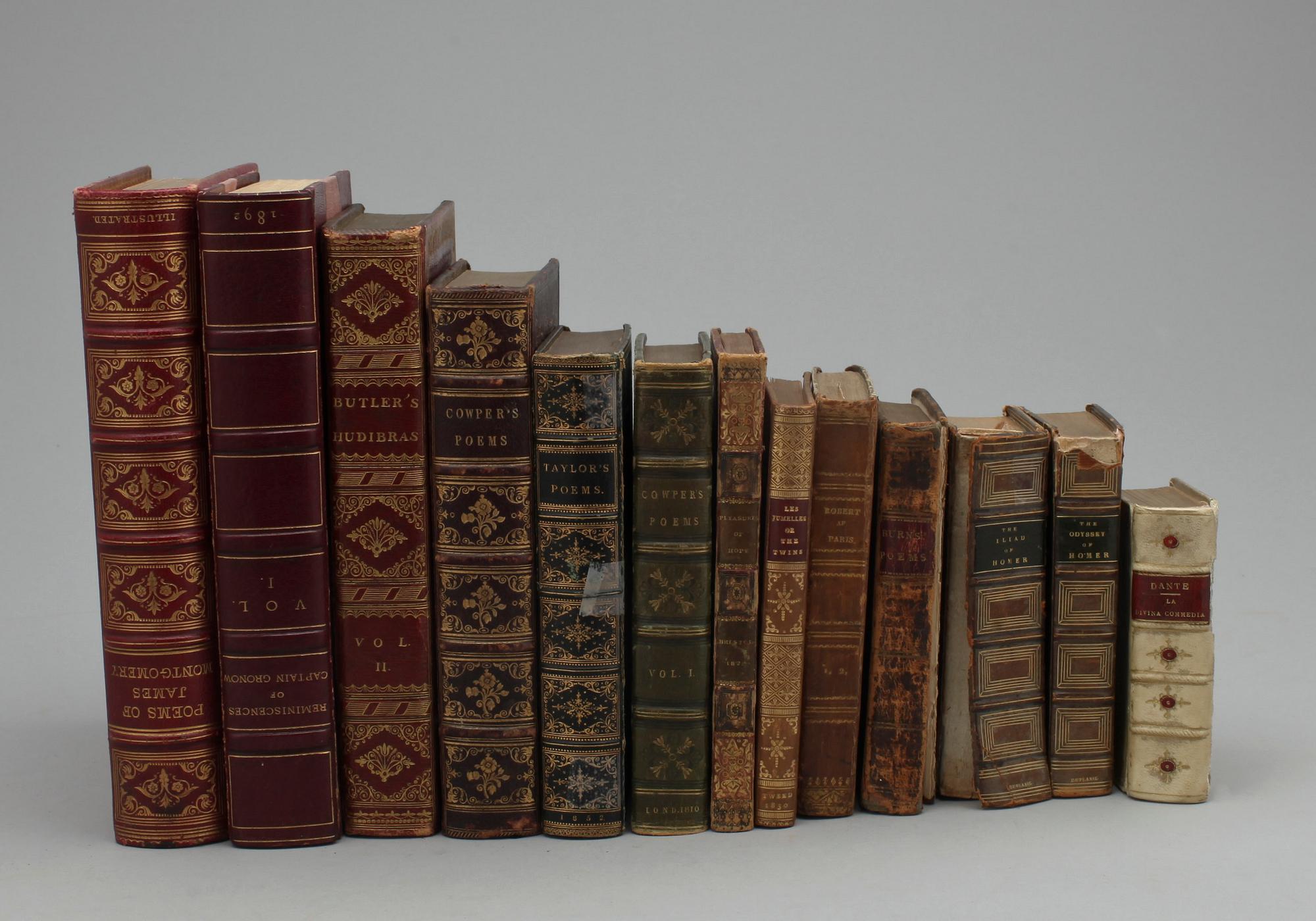 BOKPARTI LYRIK OCH SKÖNLITTERATUR, 13 vol, bla "Hudibras, a poem" II, av Samuel Butler, London 1822.