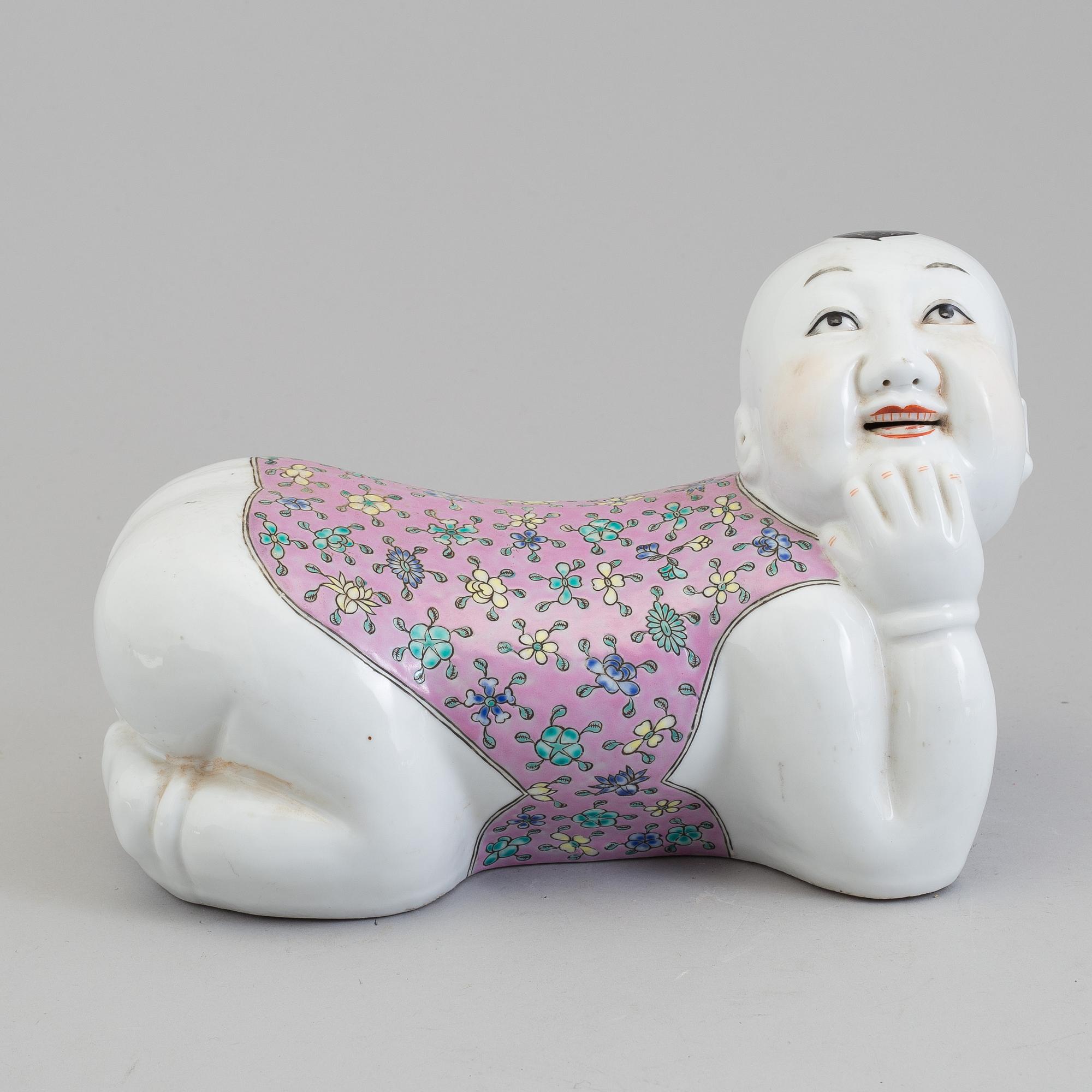 A Chinese 20th century famille rose porcelain pillow.