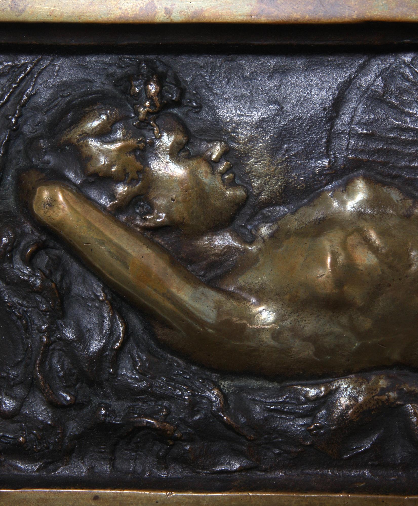 VÄGGRELIEF, gulmetall, jugend, omkring sekelskiftet 1900.