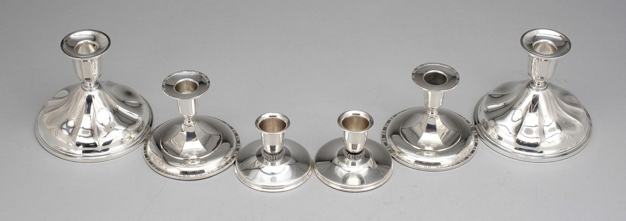 LJUSSTAKAR, 3 par, silver, bl a Ceson, Göteborg 1953.