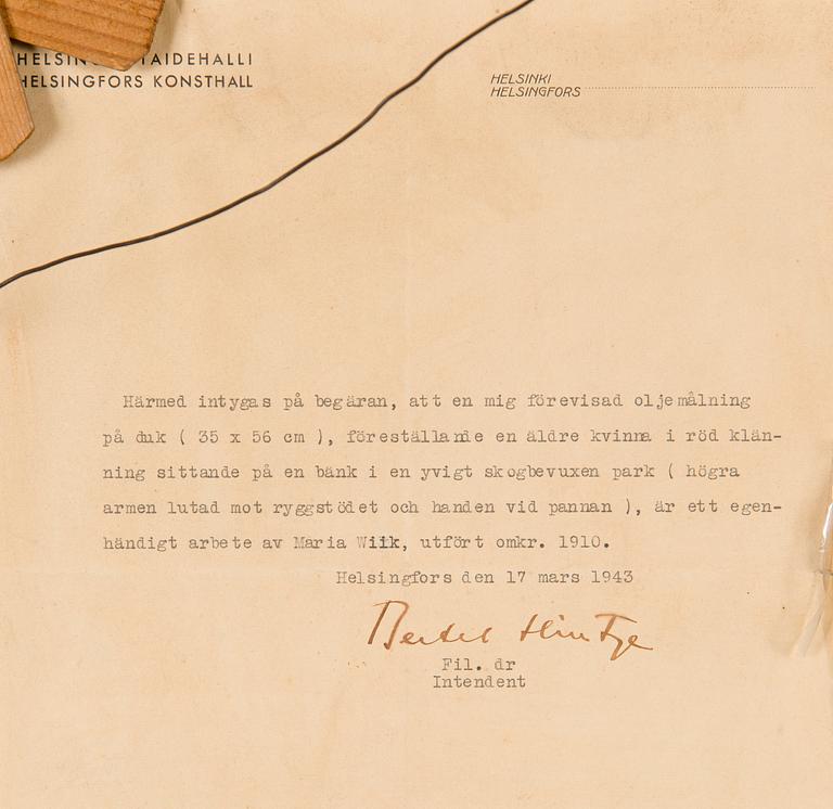 Maria Wiik, The woman in the arbor.