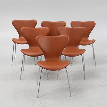 Arne Jacobsen, stolar, 6 st, "sjuan", Fritz Hansen, Danmark.