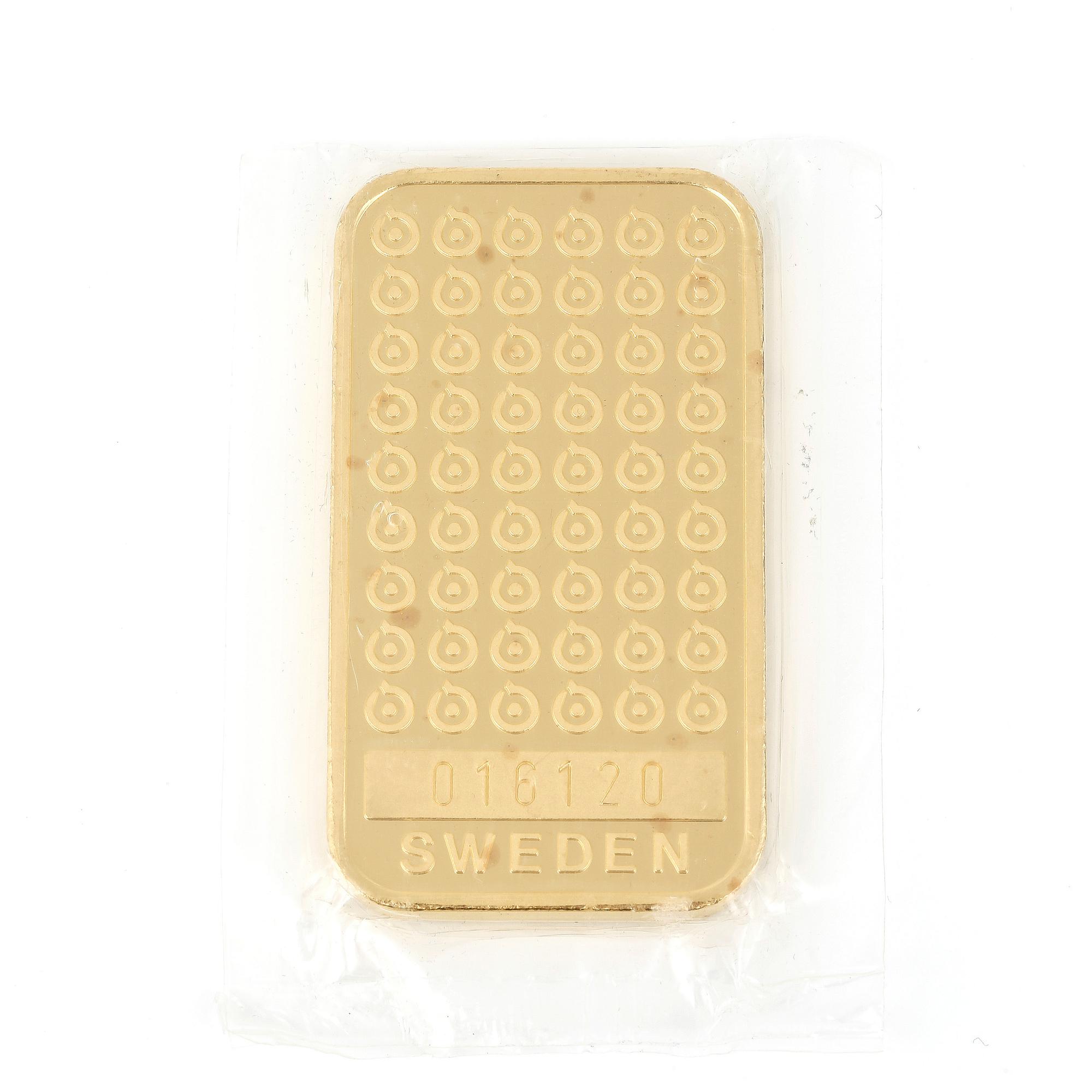 GULDTACKA, 24K guld, Boliden. Vikt 100g.