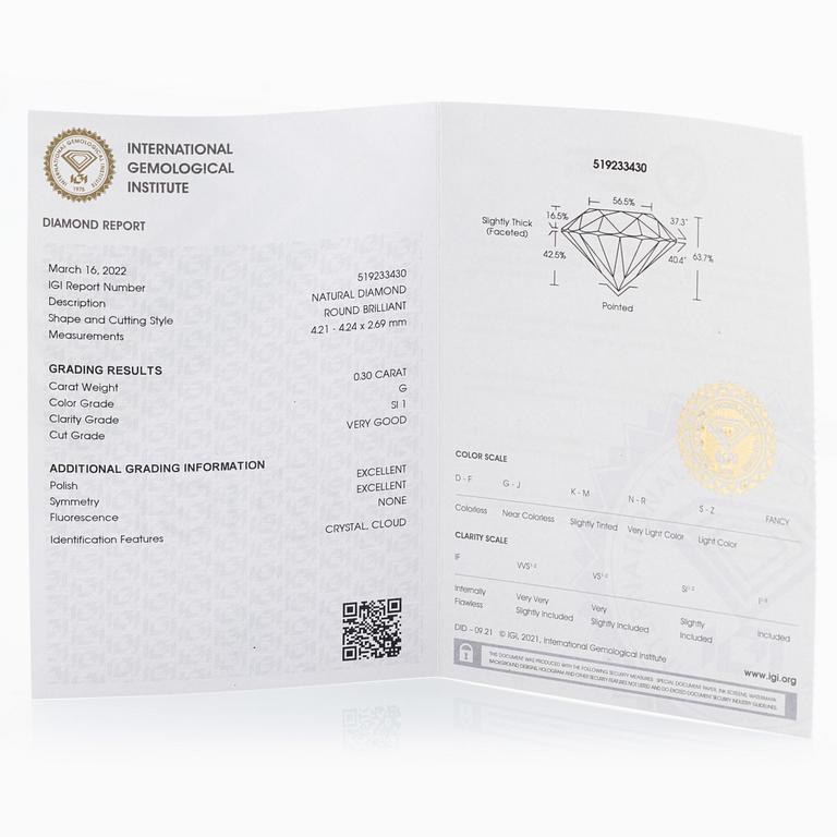 Brilliant cut diamond stud earrings, with IGI report.