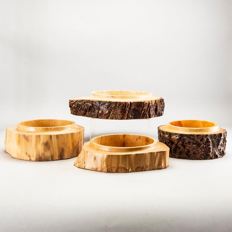 Four 1970:s wooden bowls by Söwe Konst, Sövestad Sweden.