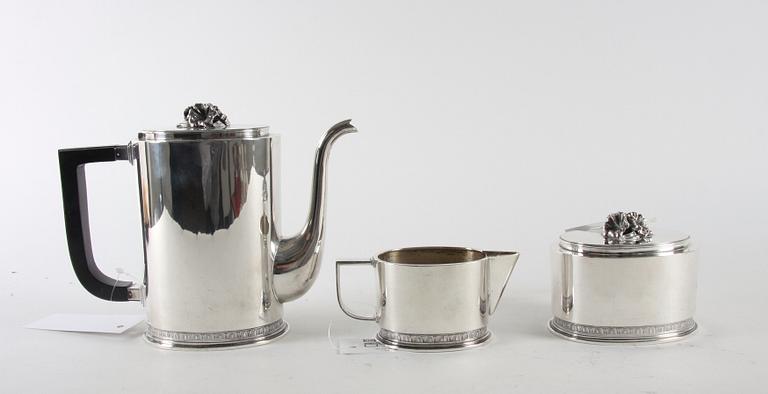 KAFFESERVIS, 3 delar, silver, O B Sjögren, Stockholm 1946.