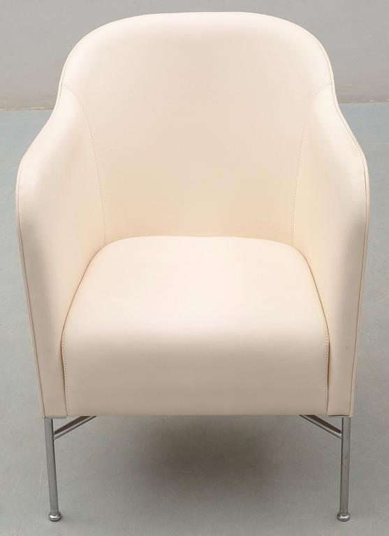 A Mats Theselius chromed steel and white leather easy chair, 'Star', Källemo, Värnamo, Sweden 2009.