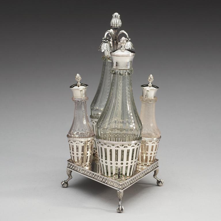 A Swedish 18th century silver cruet-set, makers mark of  Johan Wilhelm Zimmerman, Stockholm 1799.