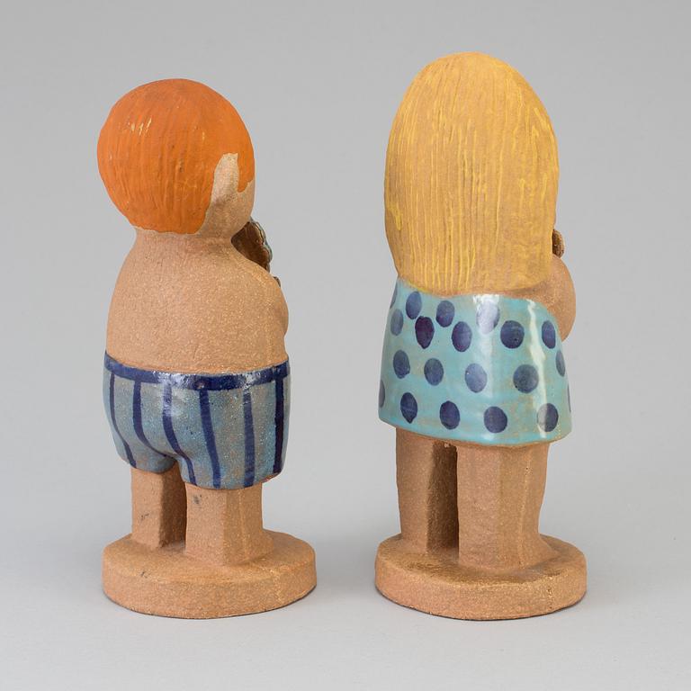 LISA LARSON, figuriner 2 st, stengods. "Adam stor"(2) och "Eva stor"(2), Gustavsberg.