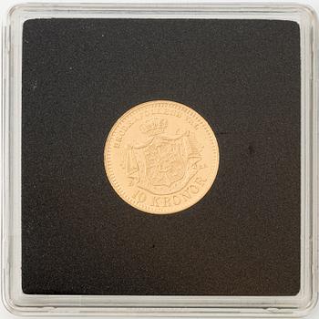 Gold coin, Oscar II, 10 kronor, type II, Sweden 1883.