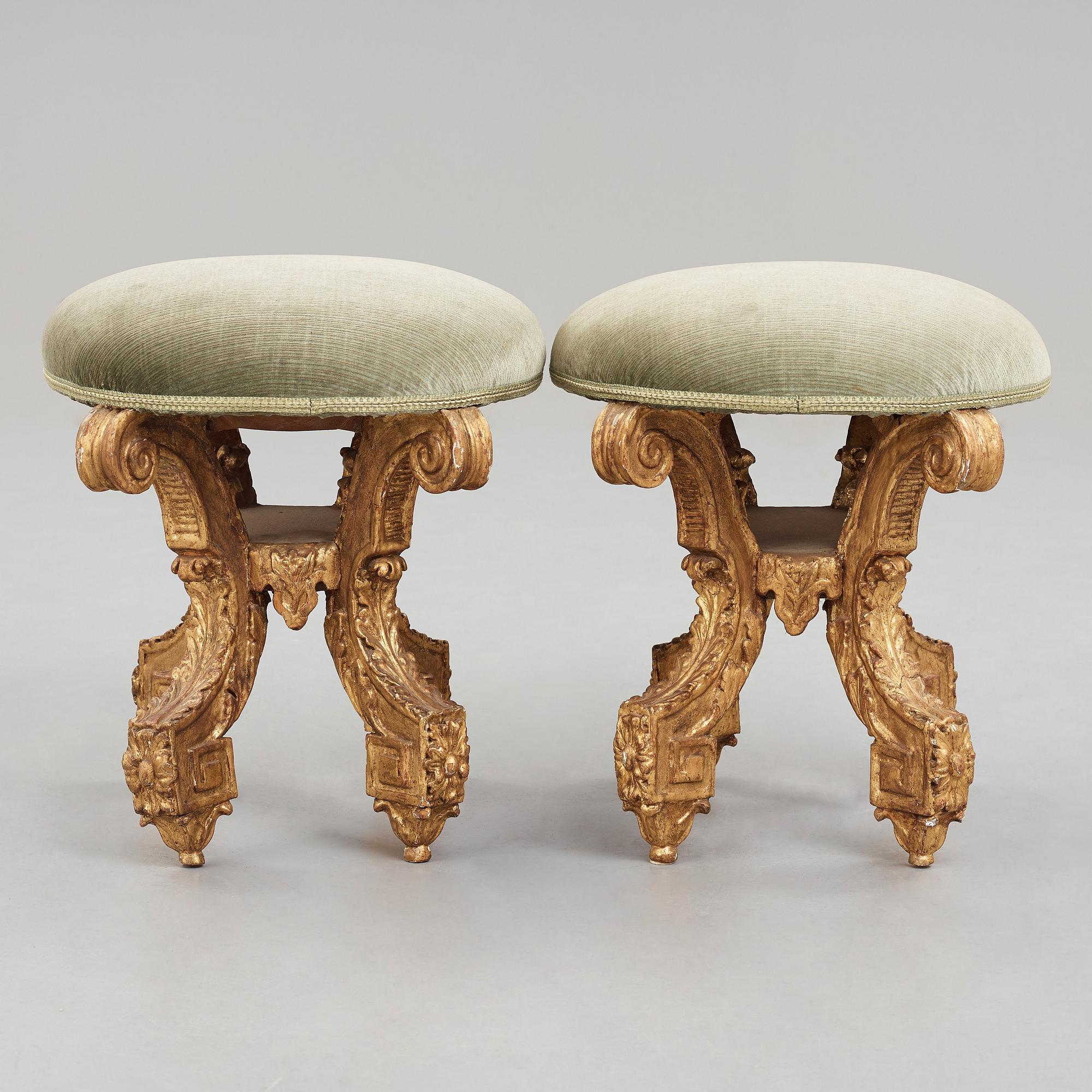 A pair of Swedish Baroque stools, attributed to  Burchard Precht, circa 1700.