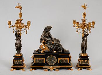 KLOCKGARNITYR, 3 delar, Auguste Lemaire, Paris, sent 1800-tal.