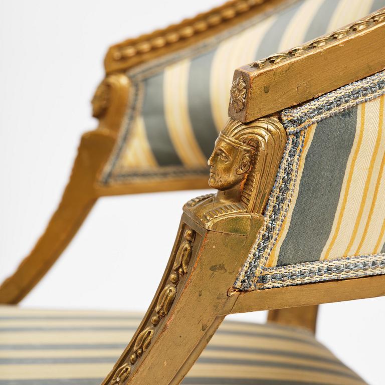 A pair of late Gustavian open armchairs attributed to E. Ståhl (master in Stockholm 1794-1820).