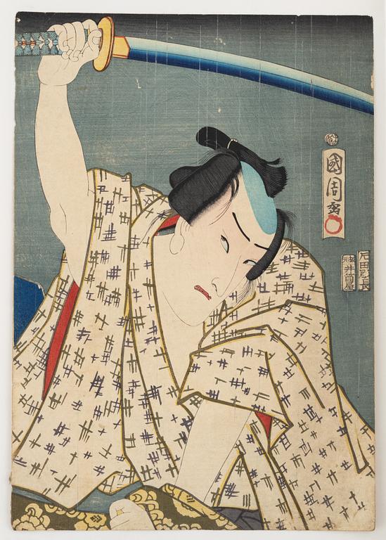 Toyohara Kunichika, två träsnitt.