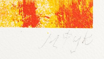 Madeleine Pyk, a colour lithograph, signed EA.