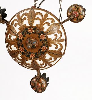 An Empire three-light hanging lamp.