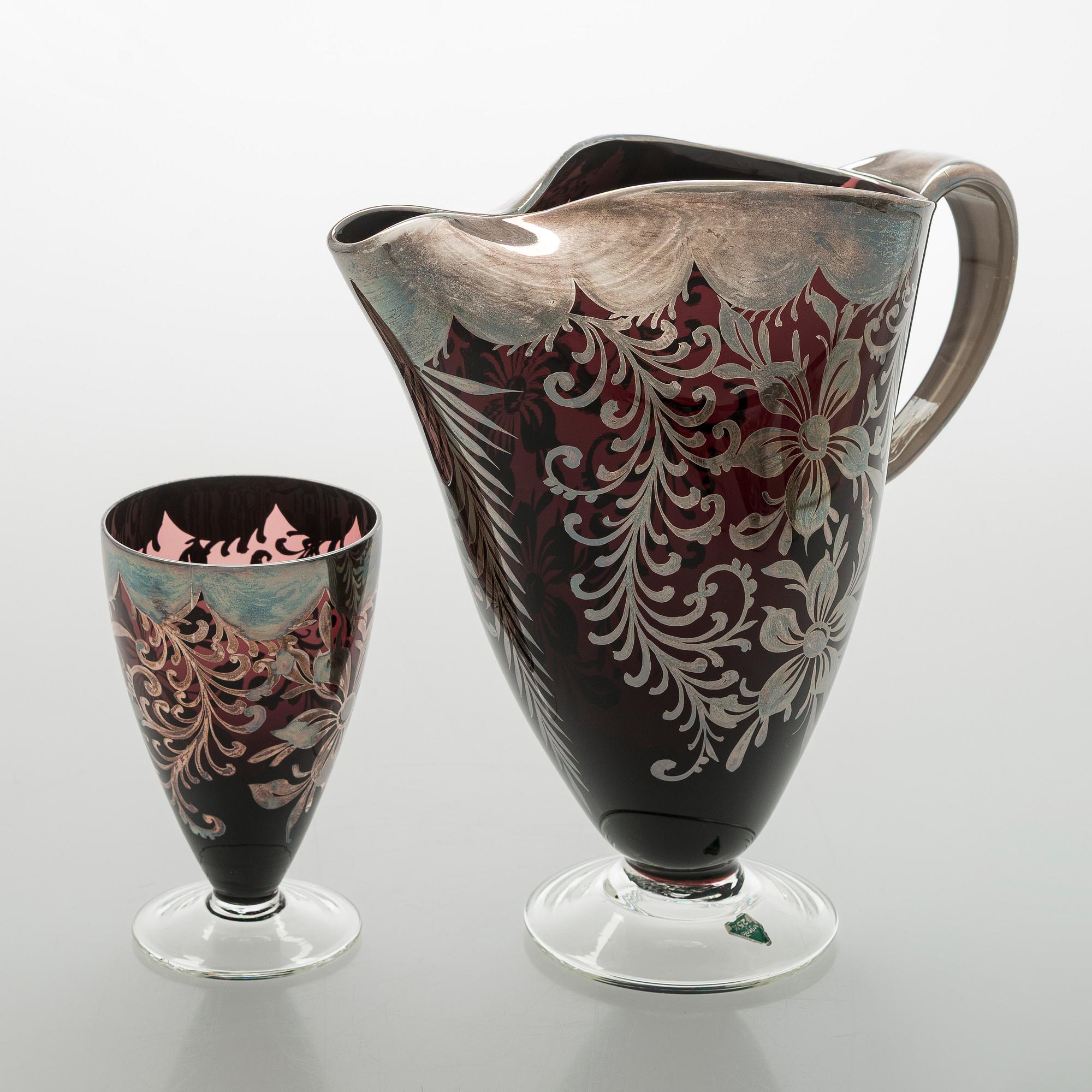 Two similar glass sets, Middle European 1950s.