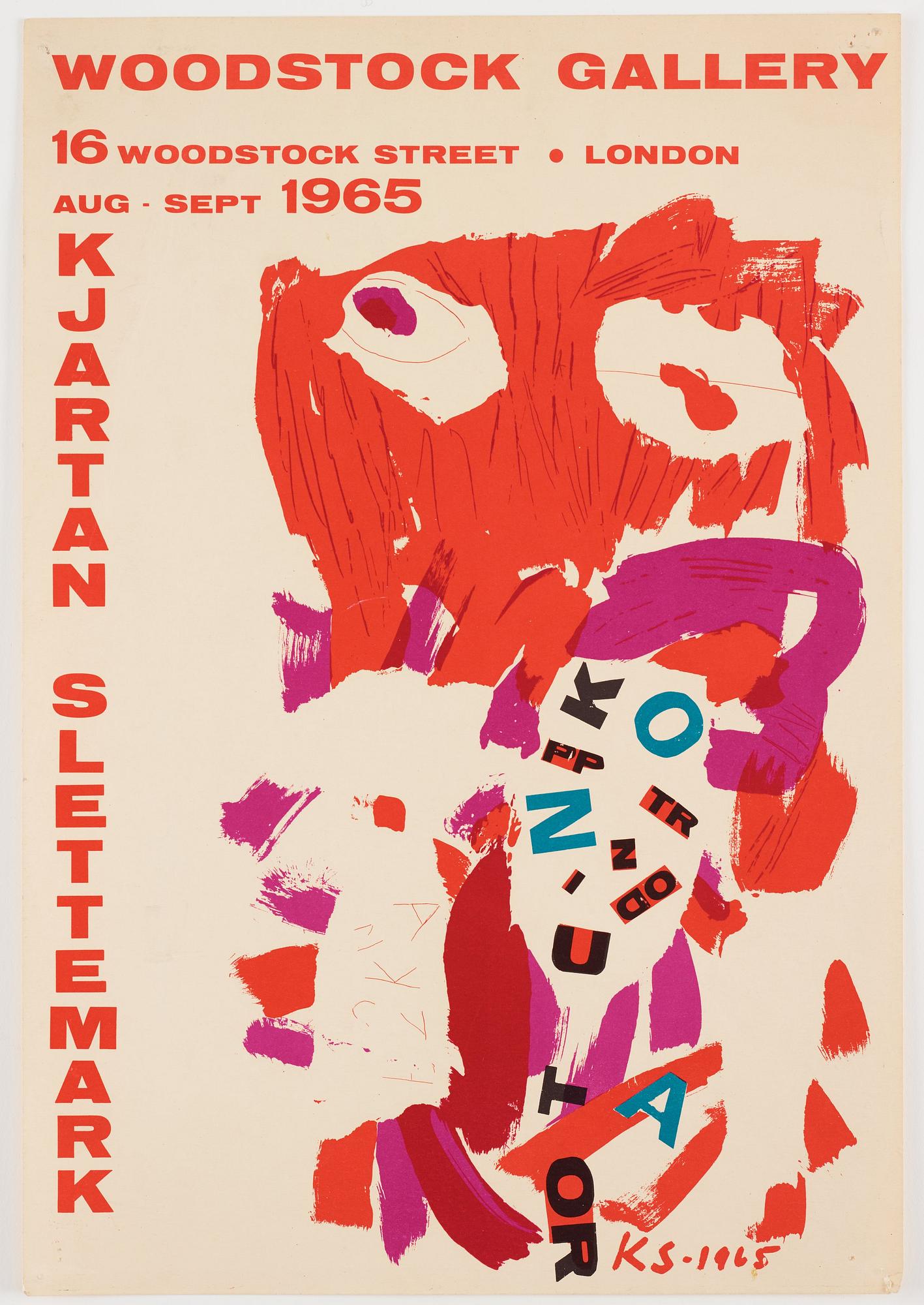 Kjartan Slettemark, två utställningsaffischer serigrafi Kjartans Observatorium 1968 och Woodstock Gallery 1965.