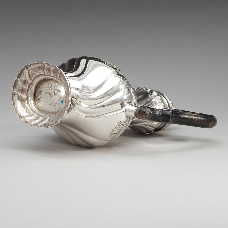 A Swedish 18th century silver coffee-pot, makers mark of Kilian Kelson, Stockholm 1750.